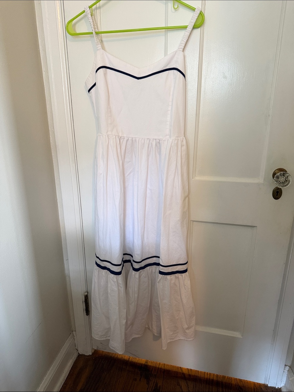 J. Crew White Maxi Sundress with Navy Trim